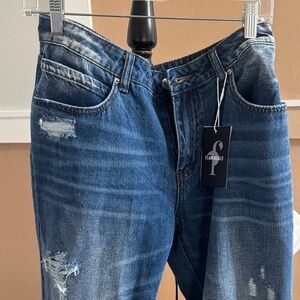 Flamingals- Distressed Blue Denim